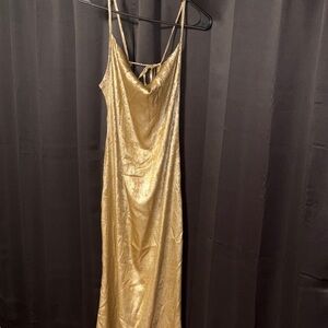 SHEIN Metallic Gold Open Back Dress